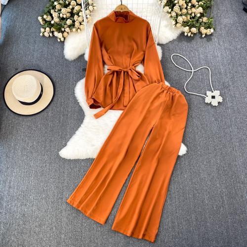 Polyester Waist-controlled Women Casual Set two piece Pants & top : Set