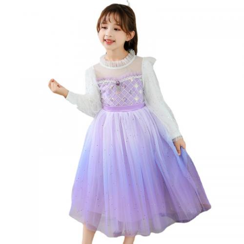 Cotton Princess Girl One-piece Dress  Solid purple PC