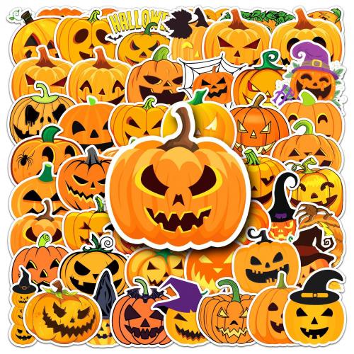 Pressure-Sensitive Adhesive & PVC Decorative Sticker Halloween Design & for home decoration & durable & waterproof Pumpkin Pattern mixed colors Bag