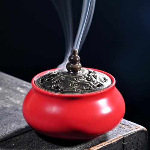 Ceramics Incense Burner for home decoration handmade red PC