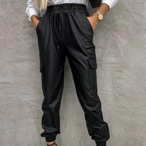 PU Leather Women Long Trousers slimming PC