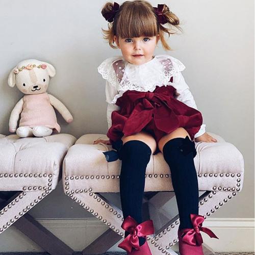 Polyester Baby Clothes Cute & two piece suspender pant & top red and white Set