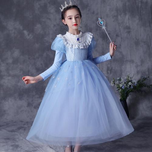 Cotton Princess Girl One-piece Dress  Solid blue PC