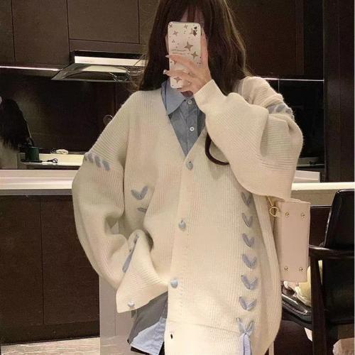 Polyester Women Long Cardigan loose patchwork Solid PC