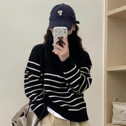 Acrylic Women Sweater loose patchwork striped PC
