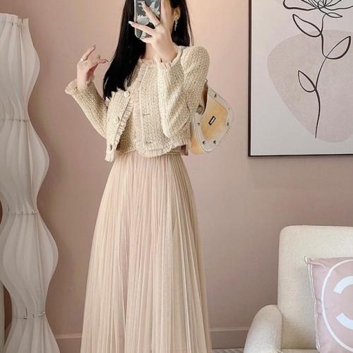 Polyester Two-Piece Dress Set  Solid Apricot PC