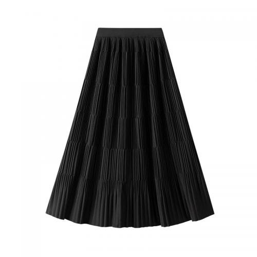 Polyester Pleated Maxi Skirt mid-long style Solid : PC