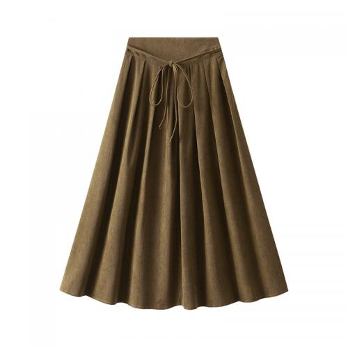 Polyester Pleated & High Waist Maxi Skirt mid-long style Solid : PC