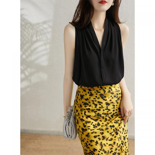 Mixed Fabric & Polyester Women Sleeveless Blouses & loose Solid PC
