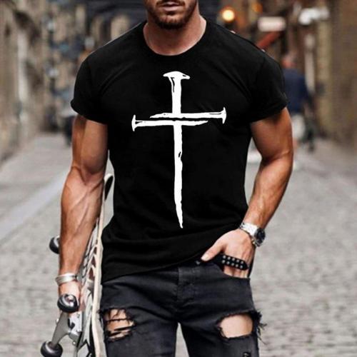 Polyester Men Short Sleeve T-Shirt printed Cross PC