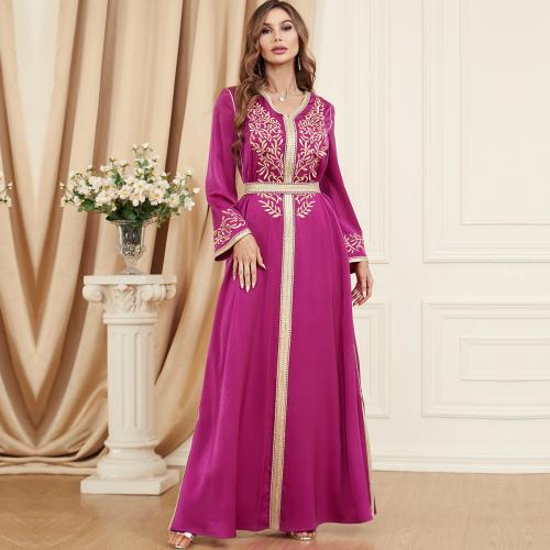 Polyester Middle Eastern Islamic Muslim Dress side slit & floor-length & loose embroidered Solid PC