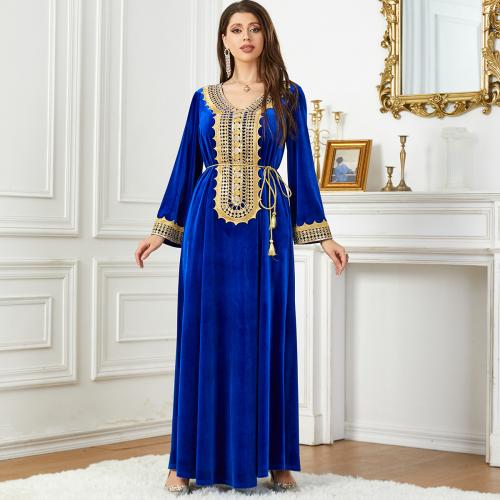 Velveteen Middle Eastern Islamic Muslim Dress large hem design & slimming & loose embroidered Solid PC