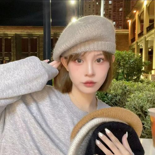 Mohair & Polyester Berets thermal knitted Solid : PC
