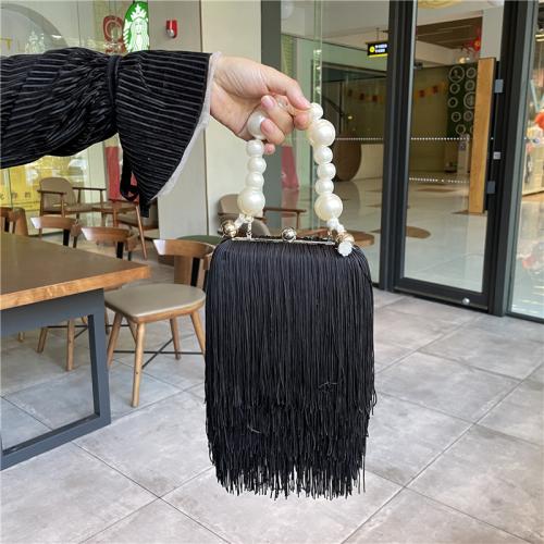 Perla de plástico & De lana Bolso de embrague, negro,  trozo