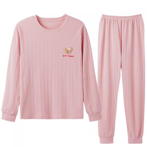 Cotton Women Pajama Set & two piece & thermal printed Solid pink Set