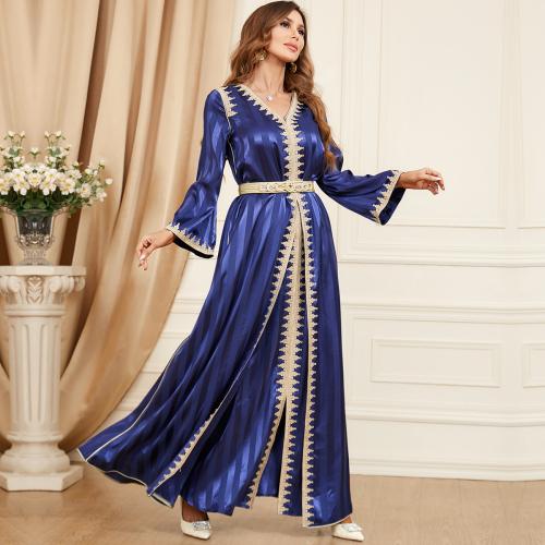 Polyester Waist-controlled & front slit Middle Eastern Islamic Muslim Dress & two piece Solid Set