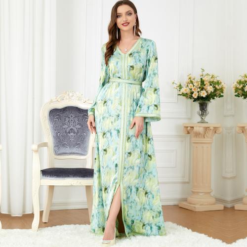Polyester Soft & front slit Middle Eastern Islamic Muslim Dress & breathable printed shivering PC