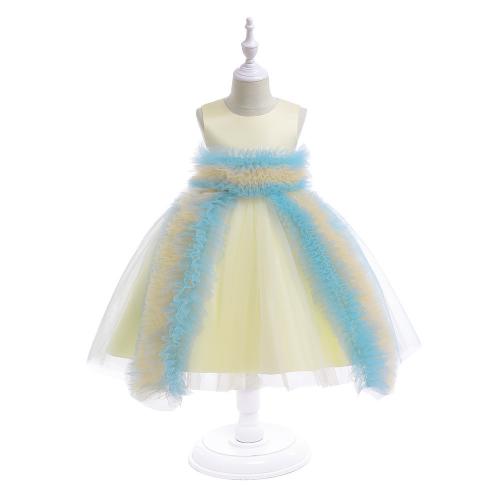 Lace & Cotton Soft & Princess Girl One-piece Dress & breathable Solid blue PC