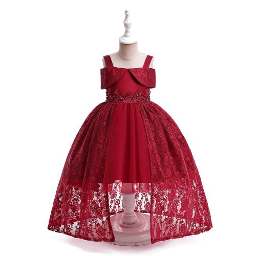 Lace & Cotton Princess Girl One-piece Dress & short front long back & off shoulder Solid PC