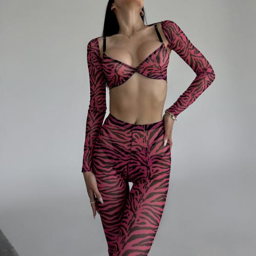 Polyester Sexy Bra Set & hollow & skinny style printed striped Set