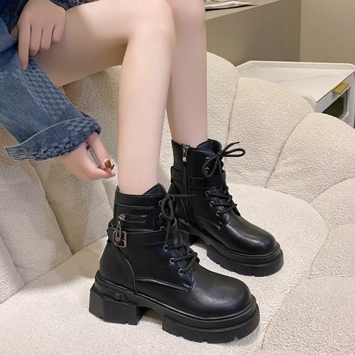 PU Leather chunky Women Martens Boots & anti-skidding Pair