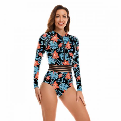 Polyester One-piece Swimsuit & skinny style printed floral PC