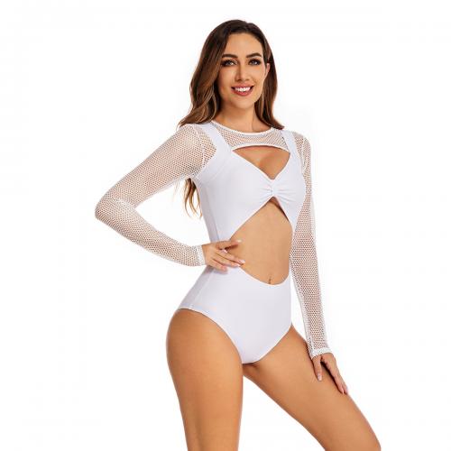 Polyester Quick Dry One-piece Swimsuit & hollow & skinny style white PC