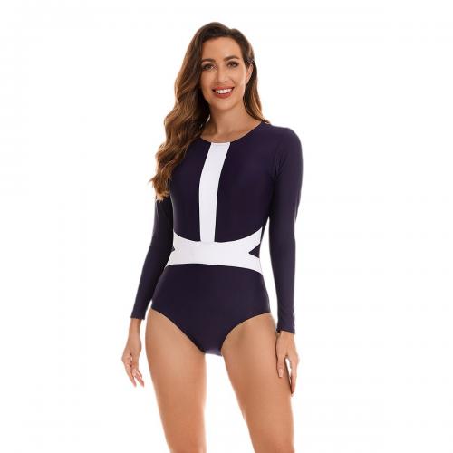 Polyester Quick Dry One-piece Swimsuit & skinny style Navy Blue PC