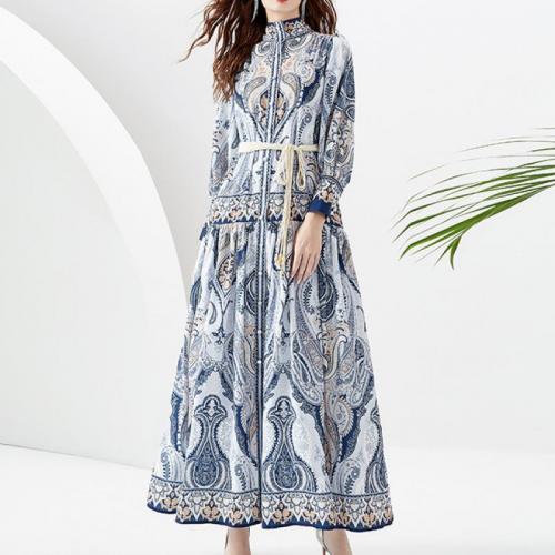 Chiffon & Polyester Einteiliges Kleid, Gedruckt, tiefblau,  Stück