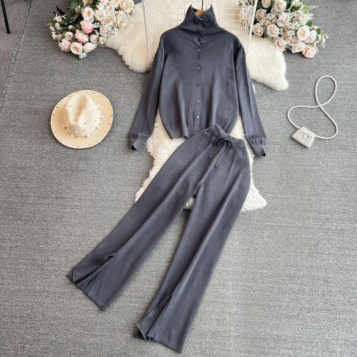 Polyester High Waist Women Casual Set & loose Pants & top Solid : Set