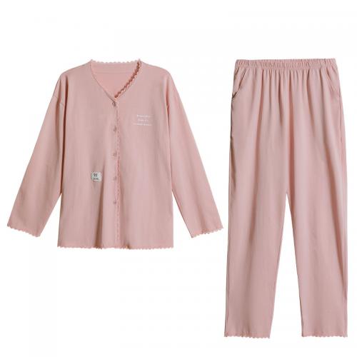 Cotton Straight Women Pajama Set & two piece & breathable Solid pink Set
