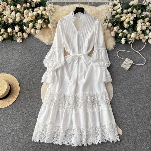 Lace & Polyester One-piece Dress see through look & slimming & double layer Solid PC