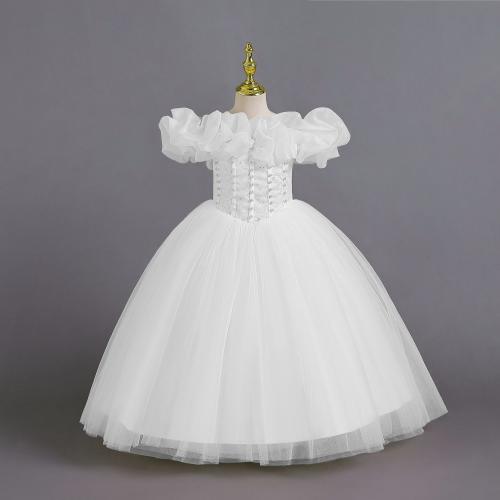 Polyester Princess Girl One-piece Dress large hem design & off shoulder Solid PC