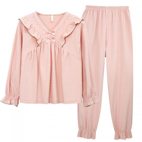 Cotton Women Pajama Set & two piece & breathable Solid pink Set