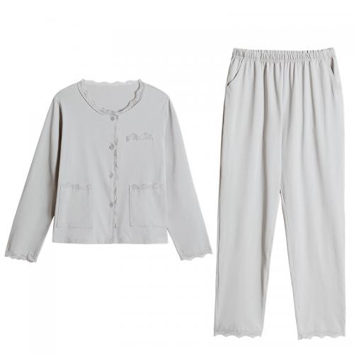 Cotton Women Pajama Set & two piece & loose Solid gray Set