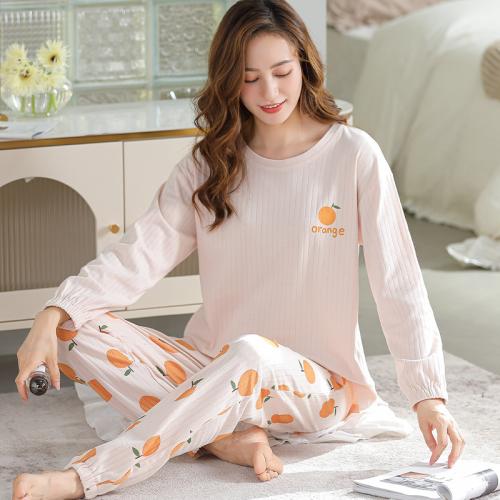 Cotton Straight Women Pajama Set & two piece & breathable printed fruit pattern Set