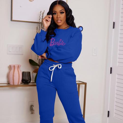 Polyester Women Casual Set & two piece & loose Pants & top printed letter PC