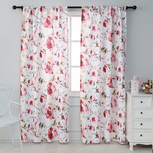 Polyester shading Curtain printed floral white PC