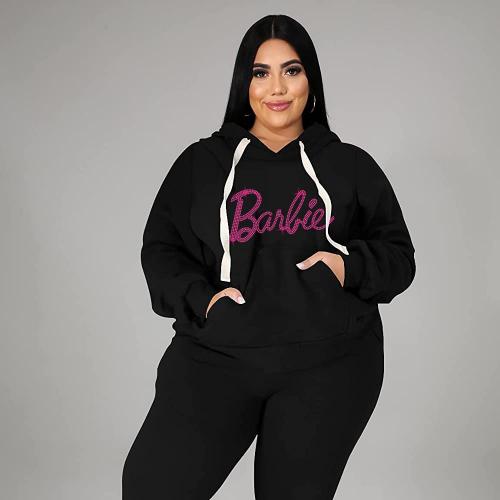 Polyester Plus Size Women Casual Set & two piece & loose Pants & top printed letter Set