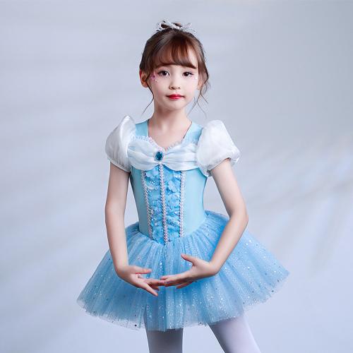Polyester Ball Gown Children Dance Costume Cute blue PC
