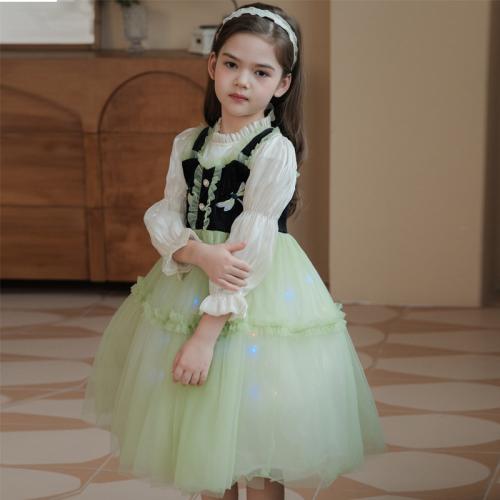 Polyester Ball Gown Girl One-piece Dress Cute green PC