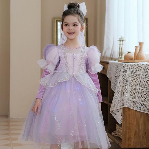 Polyester Ball Gown Girl One-piece Dress Cute purple PC