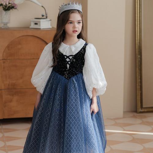 Polyester Ball Gown Girl One-piece Dress Cute blue PC