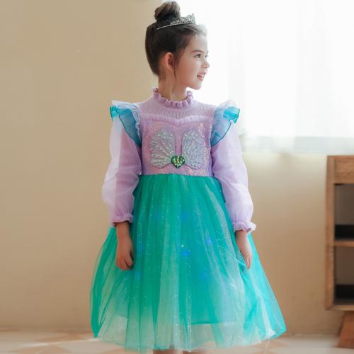 Polyester Ball Gown Girl One-piece Dress Cute blue PC