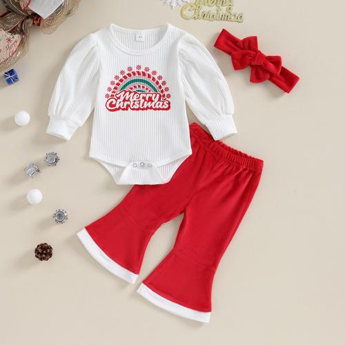 Polyester Children Christmas Costume Cute & christmas design Hair Band & Pants & top red Set