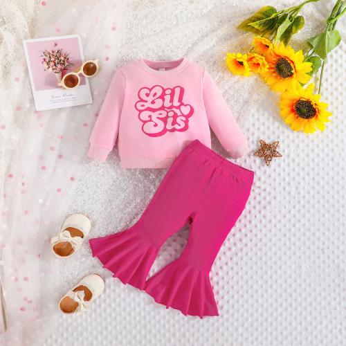Polyester Baby Clothes Cute & two piece Pants & top printed letter fuchsia Set