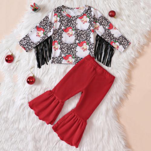 Polyester Children Christmas Costume Cute & christmas design & two piece printed red Set
