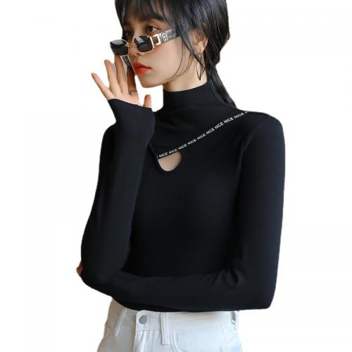 Cotton Slim Women Long Sleeve T-shirt patchwork Solid white and black : PC