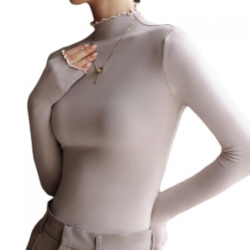 Viscose Fiber stringy selvedge & Slim Women Long Sleeve T-shirt patchwork Solid PC