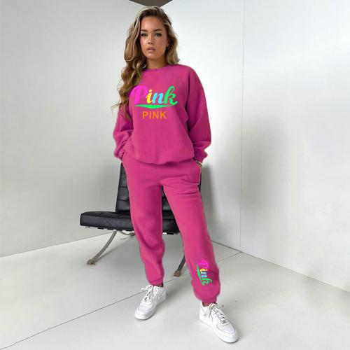 Polyester Plus Size Women Casual Set slimming Sweatshirt & Pants printed letter Set